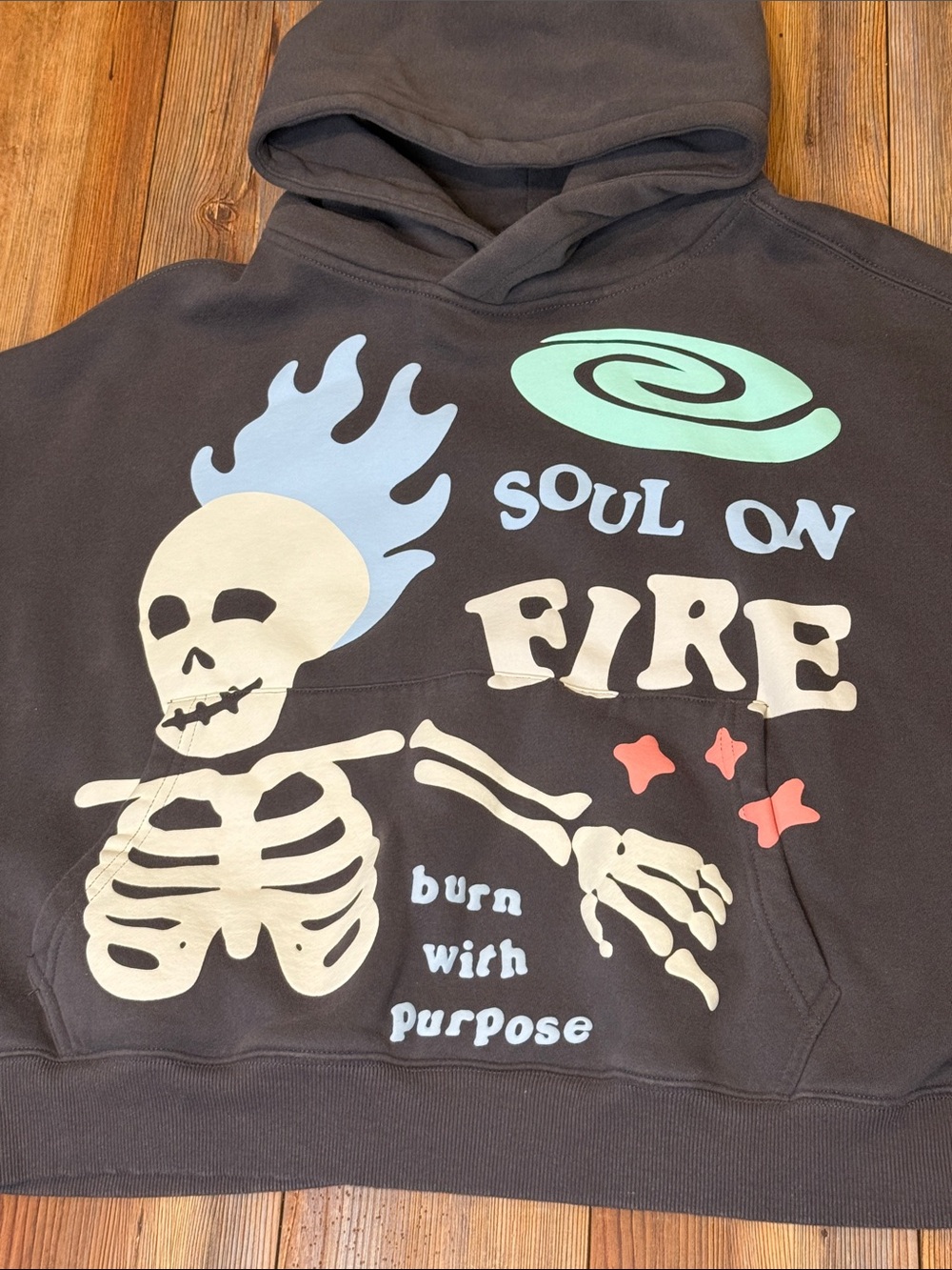 Soul On Fire Graphic Cropped Hoodie Sweatshirt - Charcoal Size Medium - Picture 2 of 7